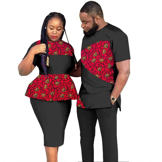 African Clothes for Couples Women Wear Wedding Party Ankara Match Men 2 Pieces Pants Set African Couples Clothing Women Outfits - SHOWLU FASHION STORE