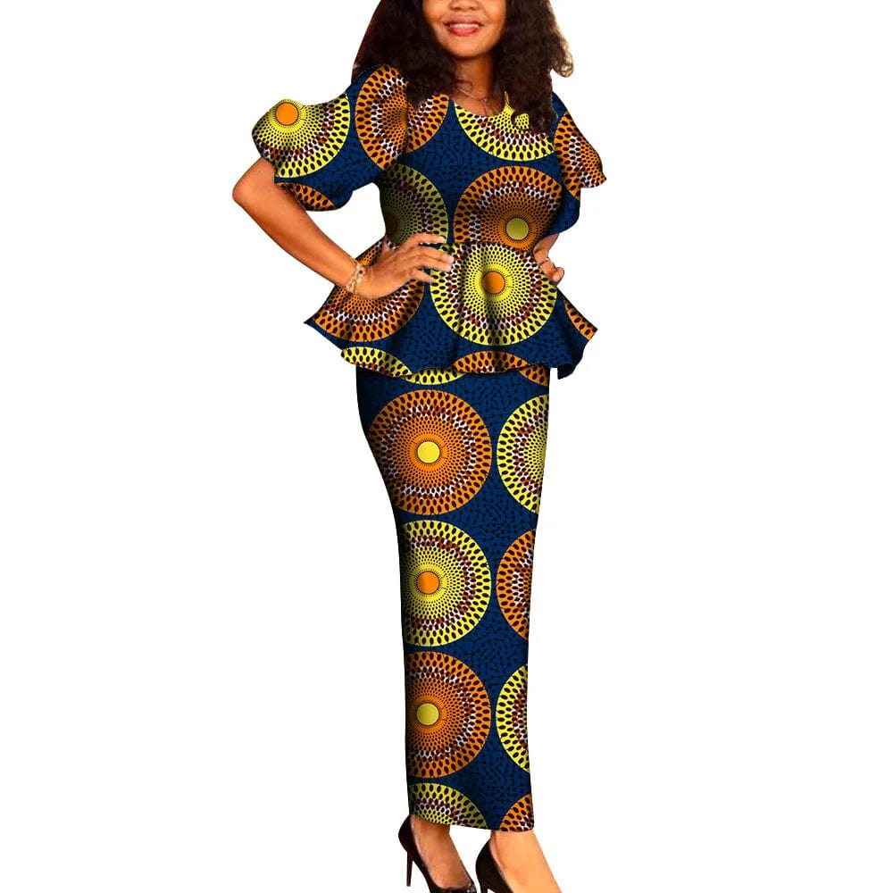 SHOWLU FASHION STORE GuyaWax African Dashiki Ankara 2-piece skirt set with cotton fabric, suitable for wedding and party attire.