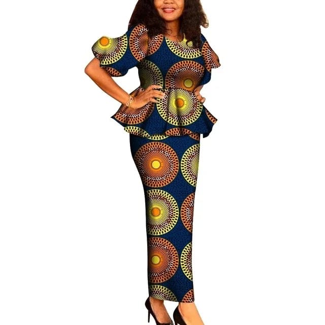 GuyaWax African Dashiki Ankara 2-piece skirt set featuring colorful cotton fabric, traditional design, suitable for weddings and parties.