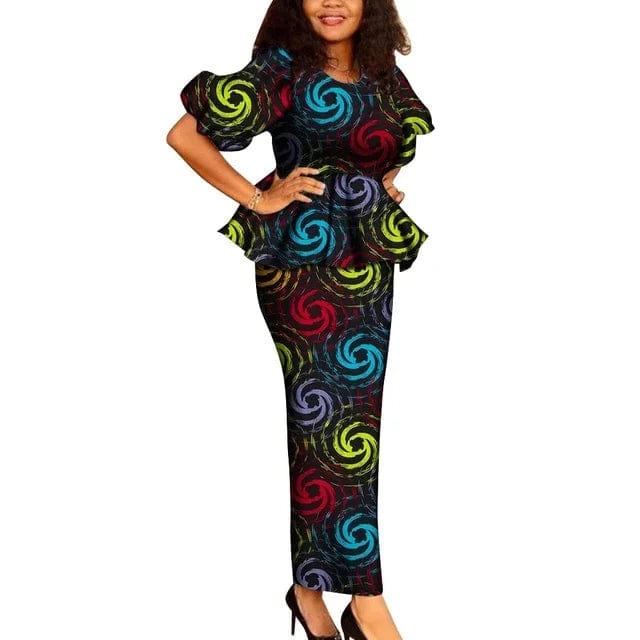 SHOWLU FASHION STORE GuyaWax African Dashiki Ankara 2-piece skirt set with cotton fabric, ideal for wedding or party attire.