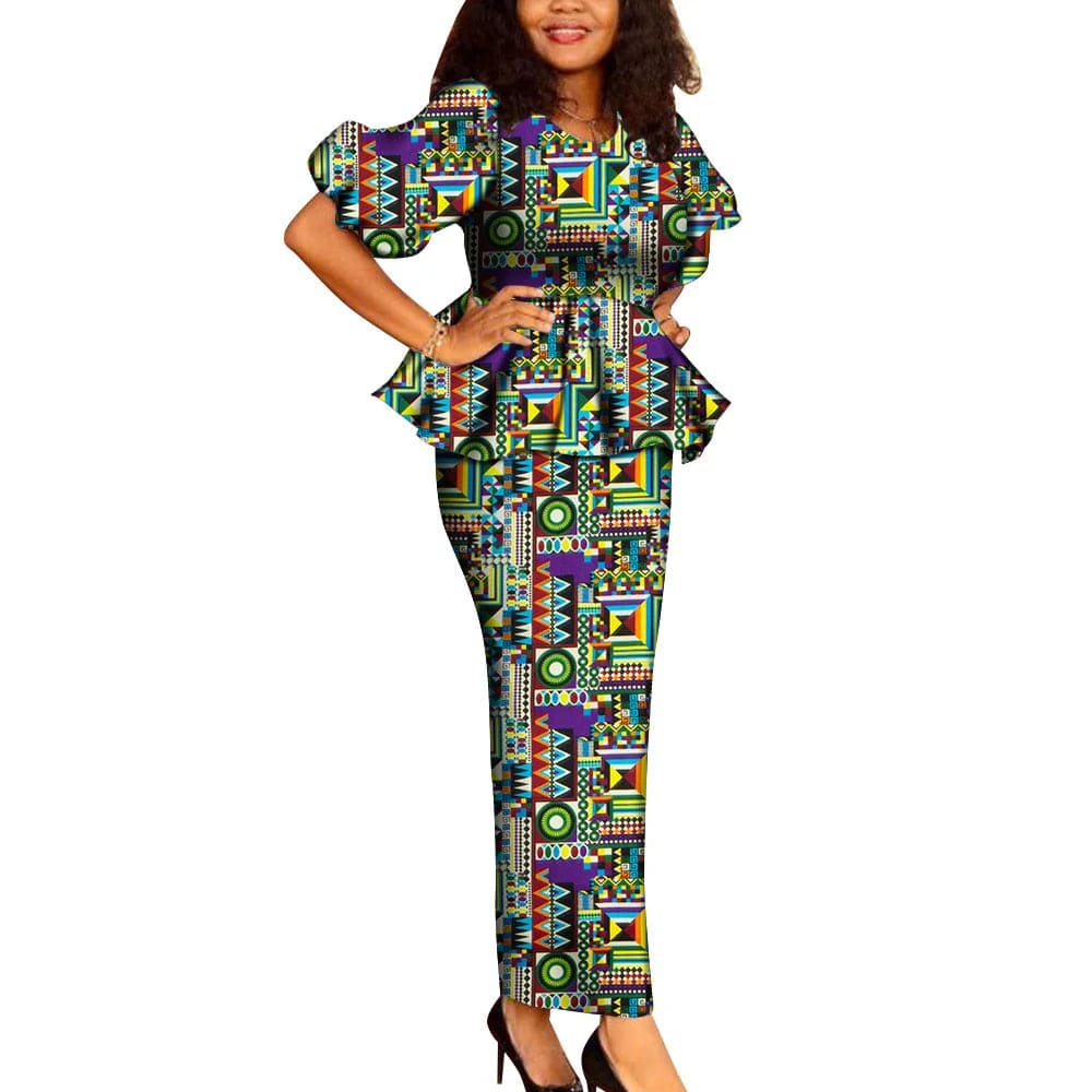 SHOWLU FASHION STORE GuyaWax African Dashiki Ankara 2-piece skirt set, cotton wedding gown with vibrant patterns for women.