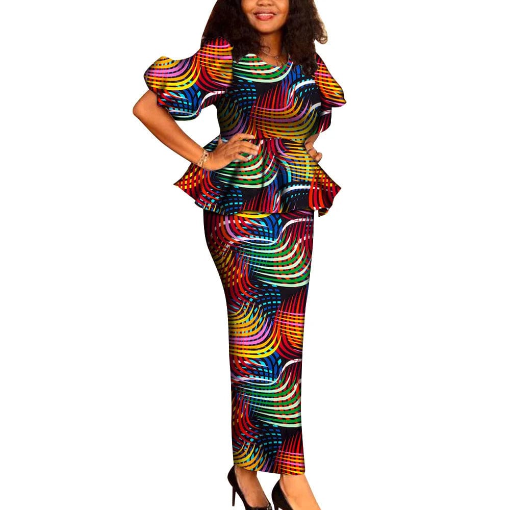 GuyaWax African Dashiki Ankara 2-piece skirt set with cotton fabric, featuring traditional patterns for wedding or party wear.