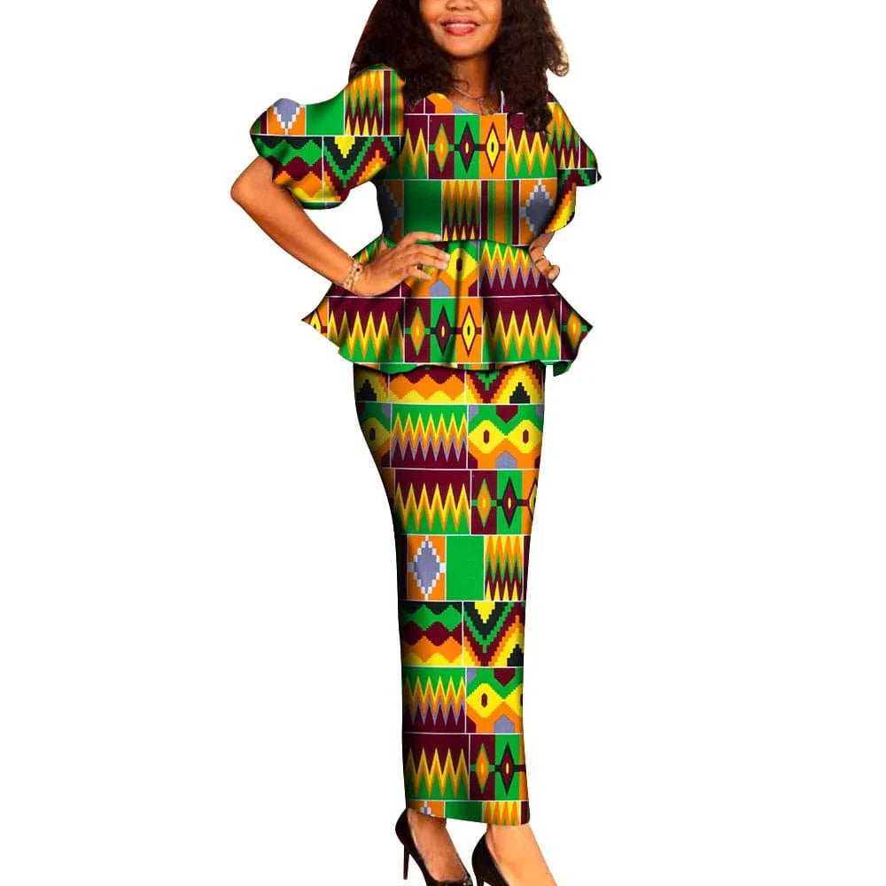 African Dashiki Ankara 2-piece skirt set by SHOWLU FASHION STORE, featuring a cotton top and skirt for wedding or party wear.