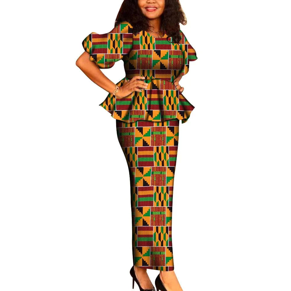 GuyaWax African Dashiki Ankara 2-piece skirt set with cotton fabric, featuring a traditional top and skirt for women’s wedding or party wear