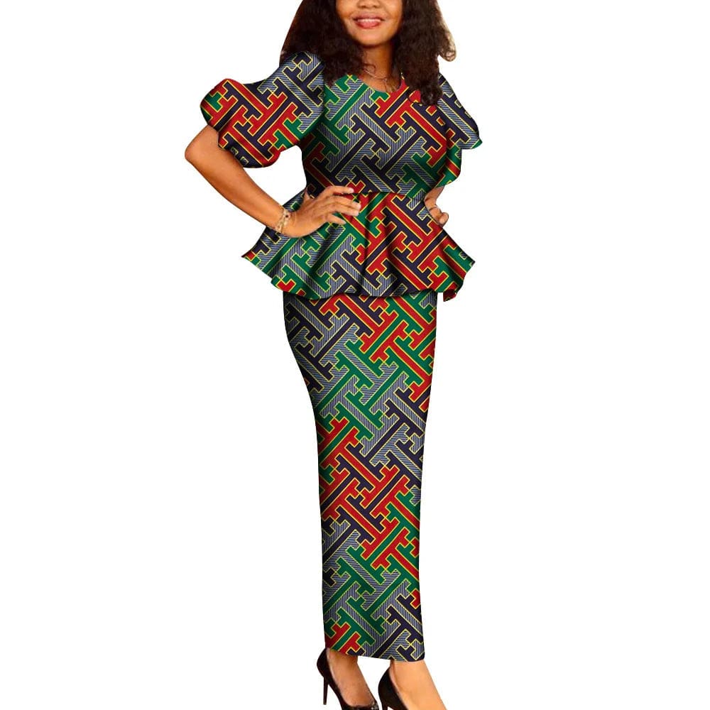 GuyaWax African Dashiki Ankara 2-piece skirt set with cotton fabric, suitable for weddings and parties, by SHOWLU FASHION STORE