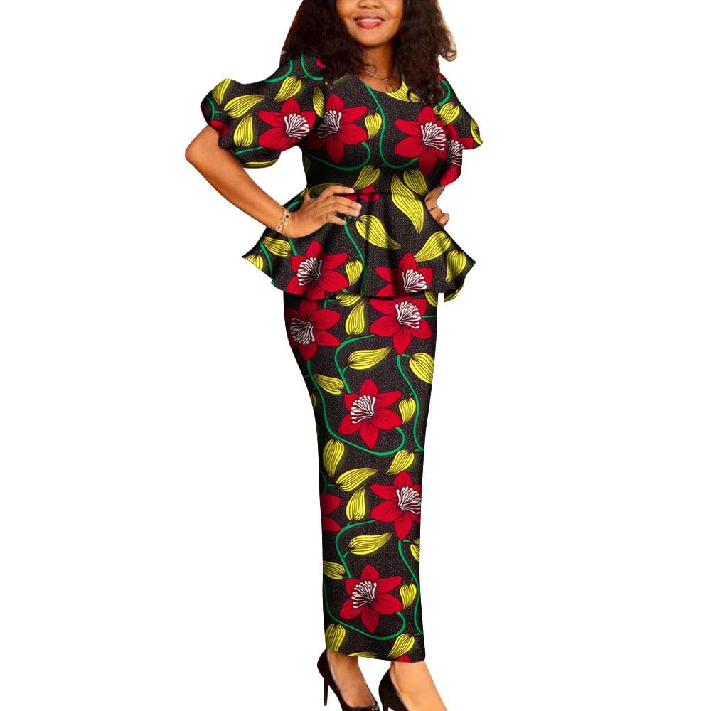 GuyaWax African Dashiki Ankara 2-piece skirt set by SHOWLU FASHION STORE featuring cotton fabric, suitable for weddings and parties.