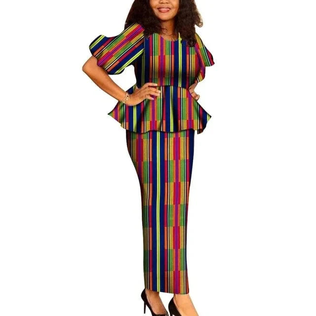 African Dashiki Ankara 2-piece skirt set by SHOWLU FASHION STORE, featuring colorful cotton tops and skirts for weddings and parties.