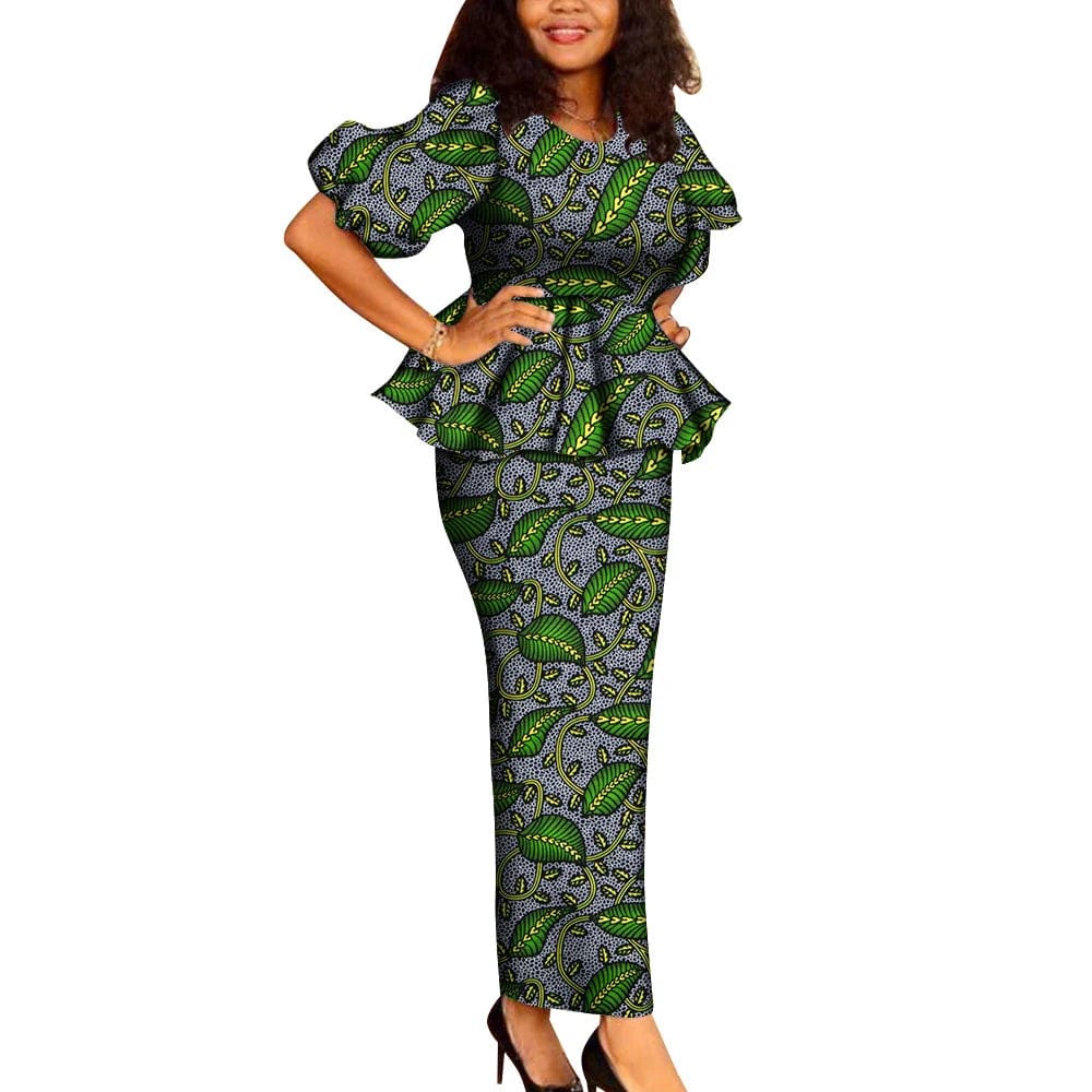 SHOWLU FASHION STORE GuyaWax African Dashiki Ankara 2-piece skirt set with cotton fabric, suitable for wedding and party occasions.