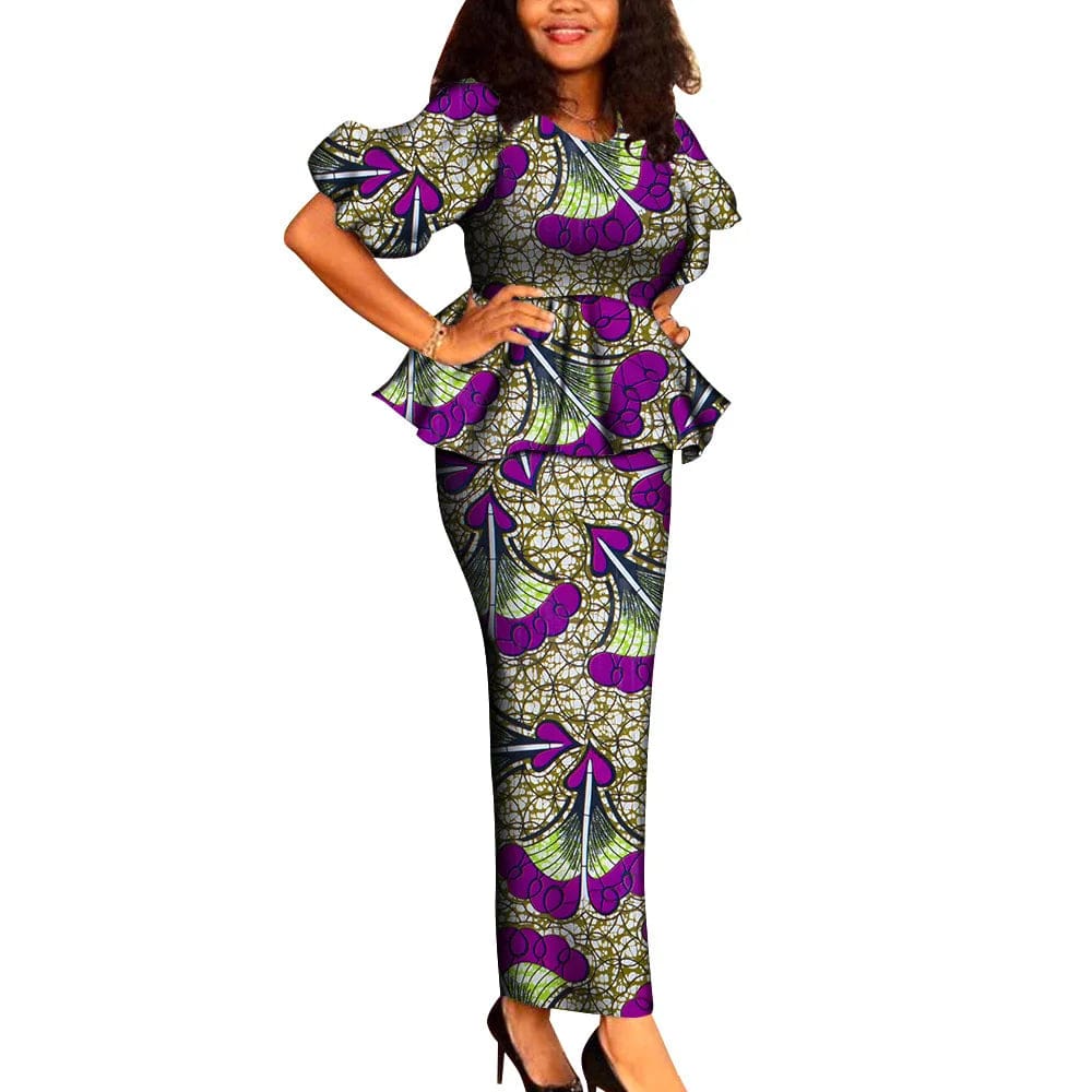 GuyaWax African Dashiki Ankara 2-piece skirt set with cotton fabric, perfect for wedding and party attire, plus-size friendly.