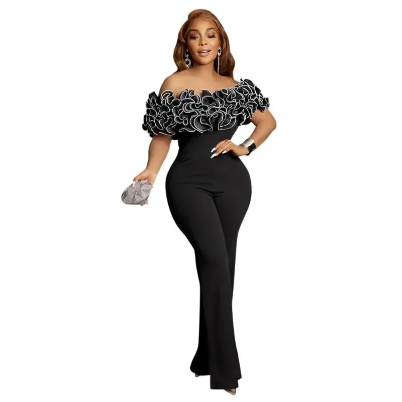 African Clothes for Women Summer Elegant Short Sleeve White Black Party Evening Long Jumpsuit Outfits Dashiki Africa Clothing - SHOWLU FASHION STORE