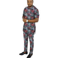 African clothing men's print short sleeve shirt with trouser Ankara fashion pant sets customize wedding male formal outfits - SHOWLU FASHION STORE