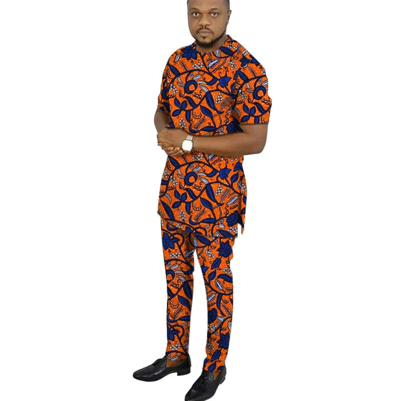 African clothing men's print short sleeve shirt with trouser Ankara fashion pant sets customize wedding male formal outfits - SHOWLU FASHION STORE