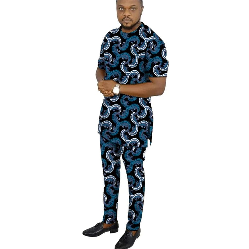 African clothing men's print short sleeve shirt with trouser Ankara fashion pant sets customize wedding male formal outfits - SHOWLU FASHION STORE