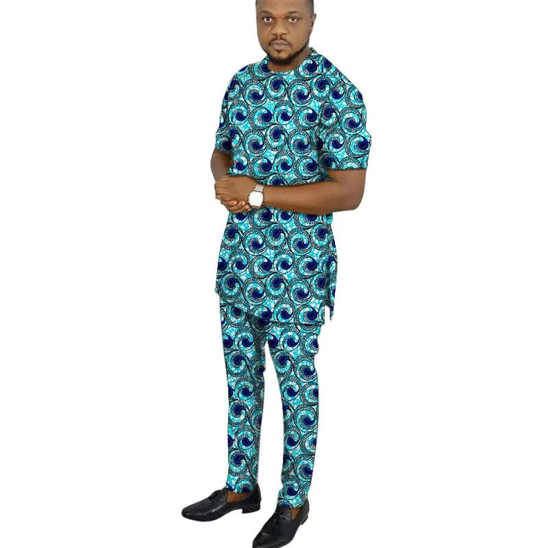 African clothing men's print short sleeve shirt with trouser Ankara fashion pant sets customize wedding male formal outfits - SHOWLU FASHION STORE