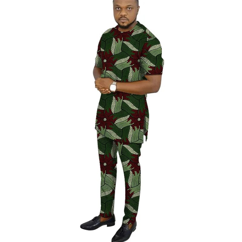 African clothing men's print short sleeve shirt with trouser Ankara fashion pant sets customize wedding male formal outfits - SHOWLU FASHION STORE