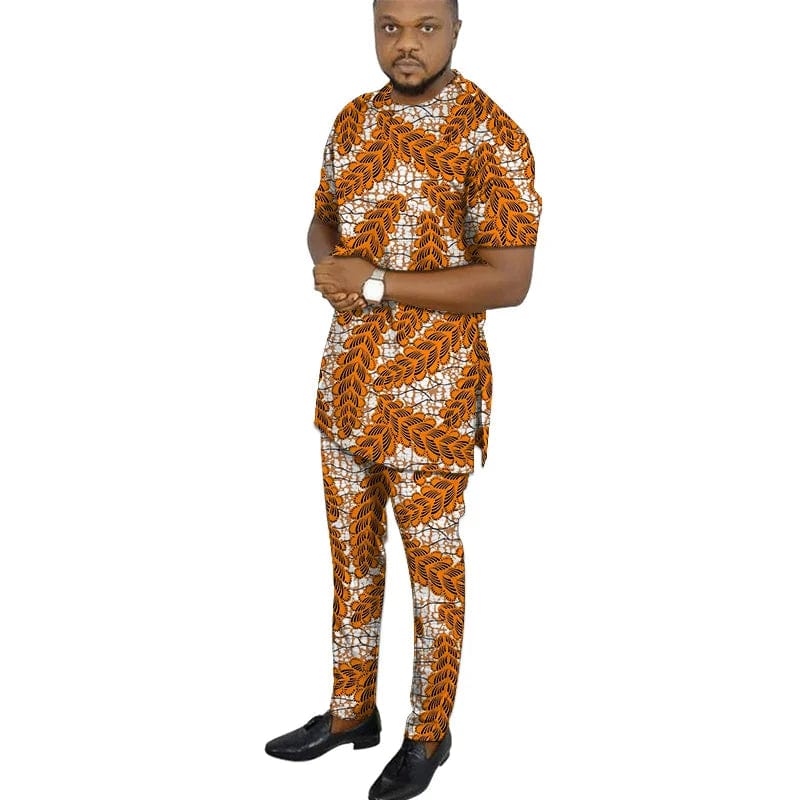 African clothing men's print short sleeve shirt with trouser Ankara fashion pant sets customize wedding male formal outfits - SHOWLU FASHION STORE