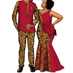 African Couple Clothes Women`s Long Maxi Dress And Men`s Tracksuit Dashiki Outfits Shirts And Pants Set Evening Wedding Party - SHOWLU FASHION STORE