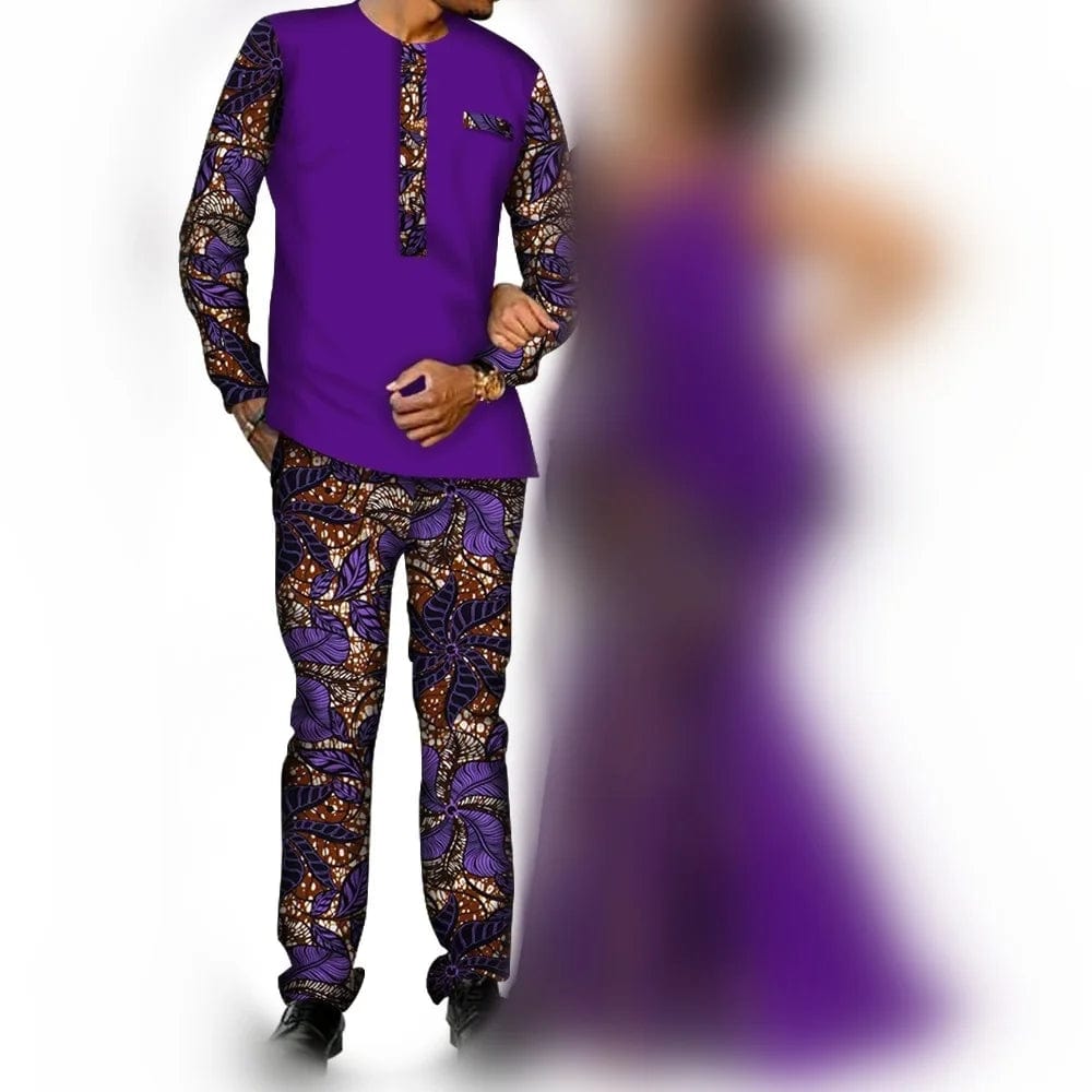 African Couple Clothes Women`s Long Maxi Dress And Men`s Tracksuit Dashiki Outfits Shirts And Pants Set Evening Wedding Party - SHOWLU FASHION STORE
