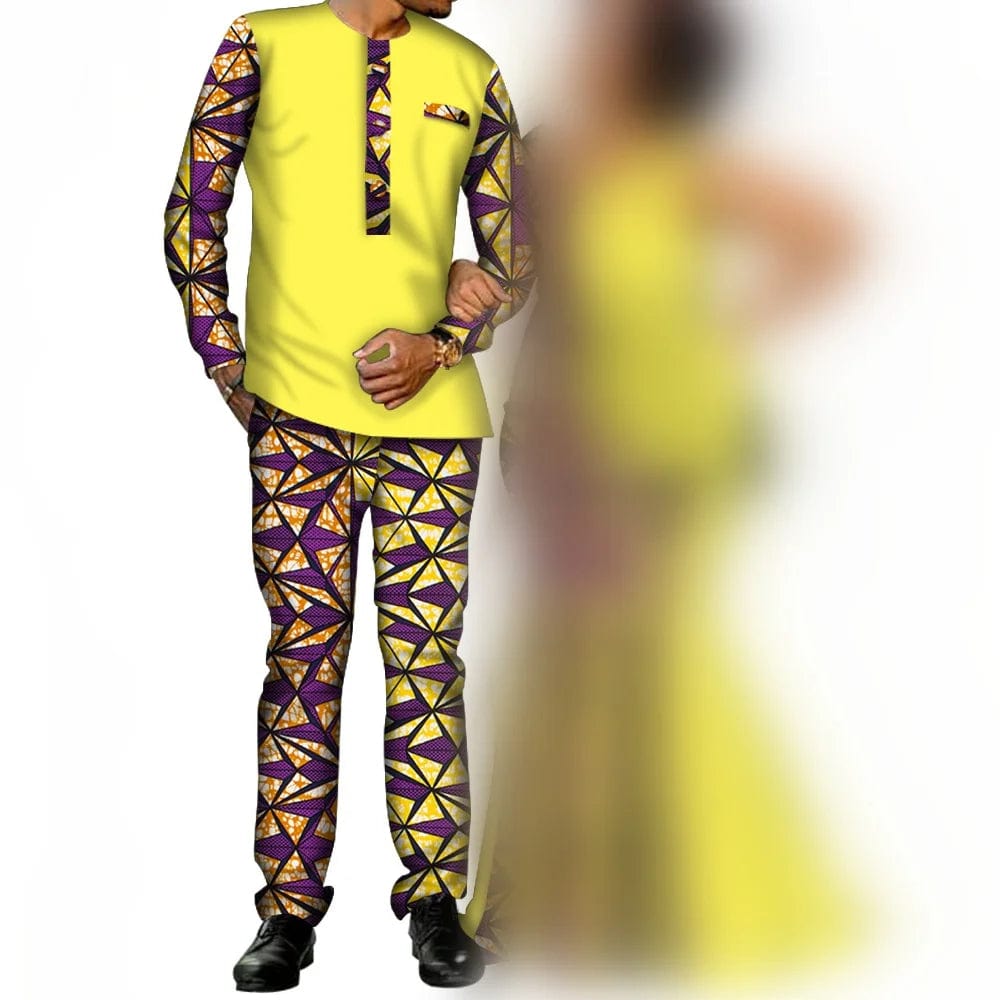 African Couple Clothes Women`s Long Maxi Dress And Men`s Tracksuit Dashiki Outfits Shirts And Pants Set Evening Wedding Party - SHOWLU FASHION STORE