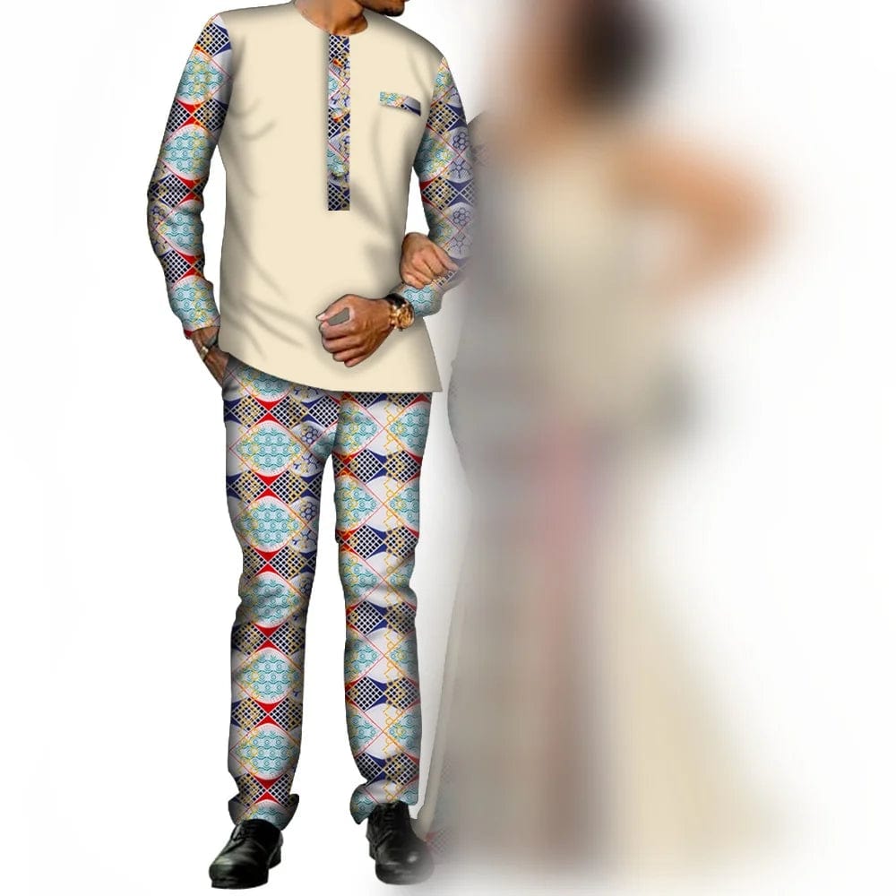 African Couple Clothes Women`s Long Maxi Dress And Men`s Tracksuit Dashiki Outfits Shirts And Pants Set Evening Wedding Party - SHOWLU FASHION STORE