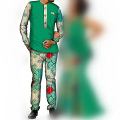 African Couple Clothes Women`s Long Maxi Dress And Men`s Tracksuit Dashiki Outfits Shirts And Pants Set Evening Wedding Party - SHOWLU FASHION STORE