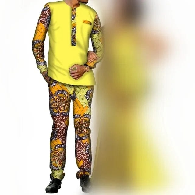 African Couple Clothes Women`s Long Maxi Dress And Men`s Tracksuit Dashiki Outfits Shirts And Pants Set Evening Wedding Party - SHOWLU FASHION STORE