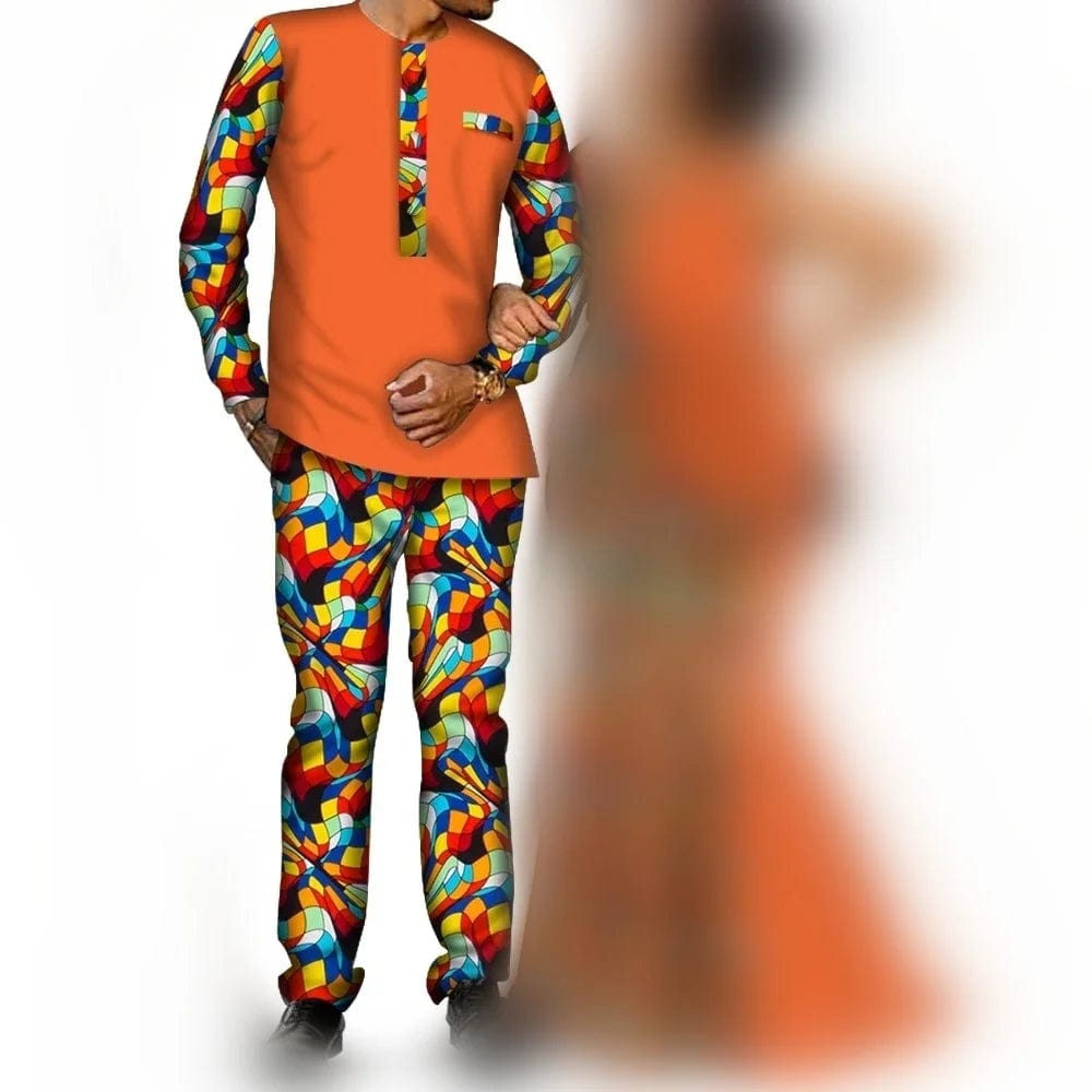 African Couple Clothes Women`s Long Maxi Dress And Men`s Tracksuit Dashiki Outfits Shirts And Pants Set Evening Wedding Party - SHOWLU FASHION STORE