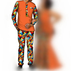 African Couple Clothes Women`s Long Maxi Dress And Men`s Tracksuit Dashiki Outfits Shirts And Pants Set Evening Wedding Party - SHOWLU FASHION STORE