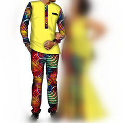 African Couple Clothes Women`s Long Maxi Dress And Men`s Tracksuit Dashiki Outfits Shirts And Pants Set Evening Wedding Party - SHOWLU FASHION STORE