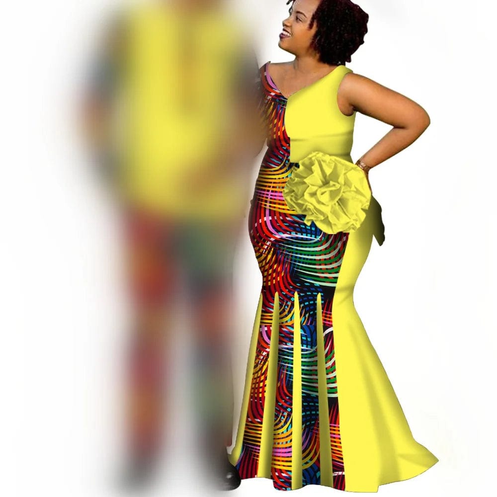 African Couple Clothes Women`s Long Maxi Dress And Men`s Tracksuit Dashiki Outfits Shirts And Pants Set Evening Wedding Party - SHOWLU FASHION STORE