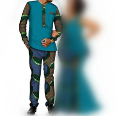 African Couple Clothes Women`s Long Maxi Dress And Men`s Tracksuit Dashiki Outfits Shirts And Pants Set Evening Wedding Party - SHOWLU FASHION STORE