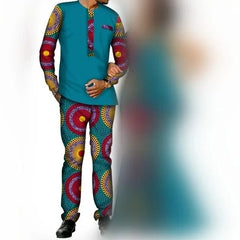 African Couple Clothes Women`s Long Maxi Dress And Men`s Tracksuit Dashiki Outfits Shirts And Pants Set Evening Wedding Party - SHOWLU FASHION STORE