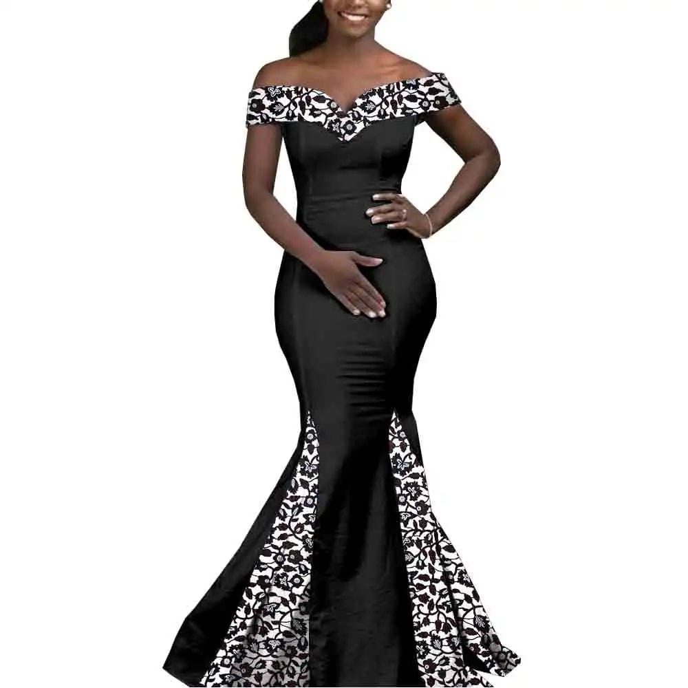 African couple matching outfits from SHOWLU FASHION STORE, women's mermaid dress and men's 3-piece set with hat, perfect for special occasions.