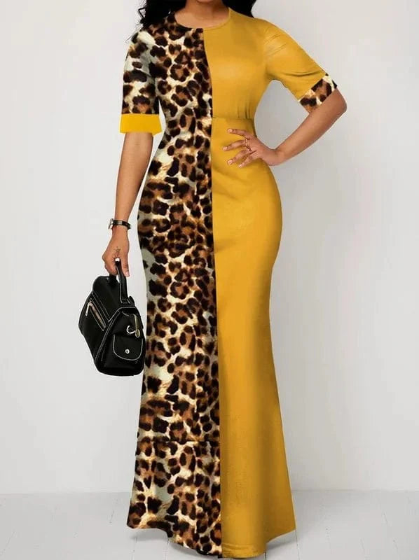 African print leopard dashiki cotton maxi abaya dress by Showlu Fashion, featuring traditional Islamic design and vibrant African-inspired pattern.