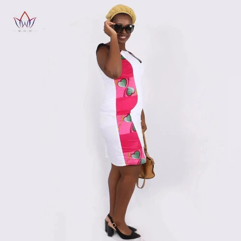BintaRealWax women's African Dashiki V-neck bodycon dress in 100% cotton, knee-length, deep V-neck, plus size, stylish party dress