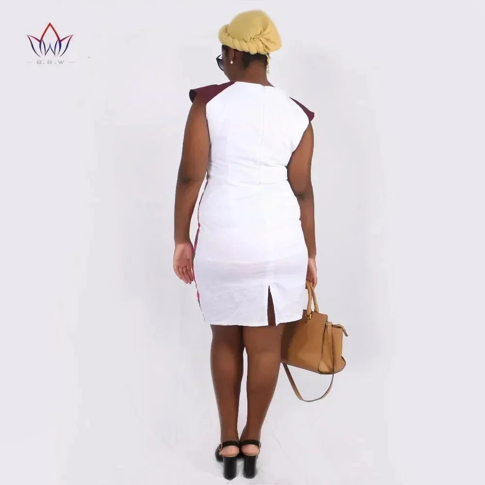 BintaRealWax women's African dashiki V-neck bodycon dress made of 100% cotton, knee-length, plus size, suitable for parties