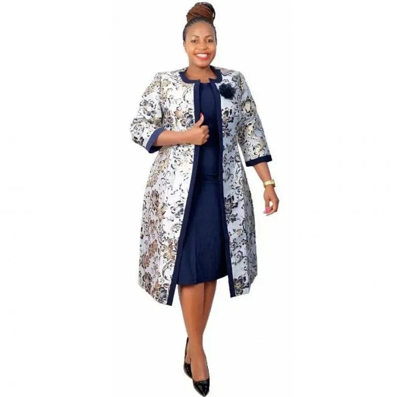 Showlu Fashion women's African dashiki 2-piece set with vibrant flower print, traditional abaya and matching boubou robe.