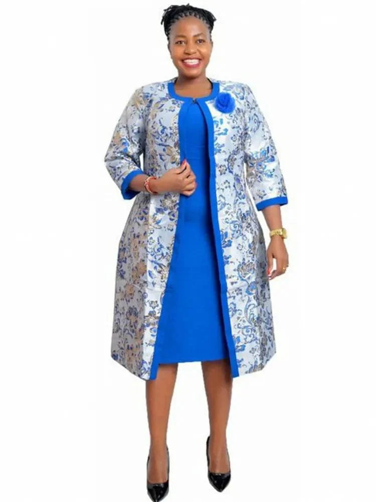Showlu Fashion women's African Dashiki 2-piece set with vibrant flower print, traditional abaya and boubou style for Muslim fashion.