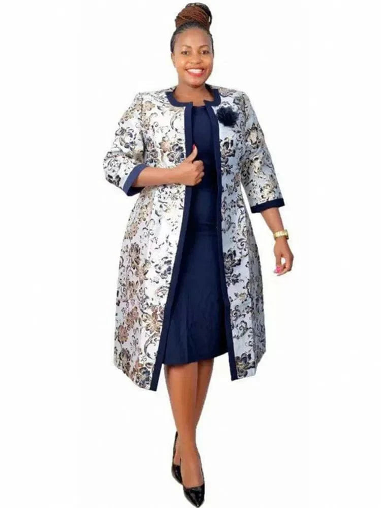 African Dashiki 2-piece set for women by Showlu Fashion, featuring vibrant flower print traditional abaya and boubou robe.