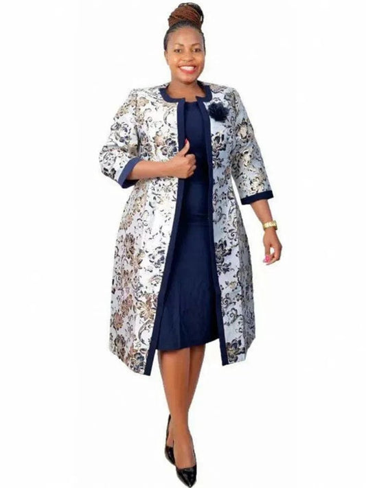 African Dresses For Women 2 Piece Set Flower Print Traditional Dashiki Muslim Fashion Abaya Boubou Robe Africaine Africa Dress - SHOWLU FASHION STORE