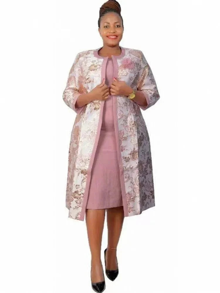 Showlu Fashion Women's African Dashiki 2-piece set with vibrant flower print, traditional abaya and boubou style for women.