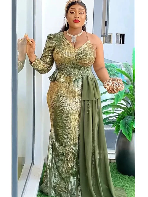 Plus size African sequin evening party dress by SHOWLU FASHION STORE, long dashiki style with vibrant Ankara-inspired design.