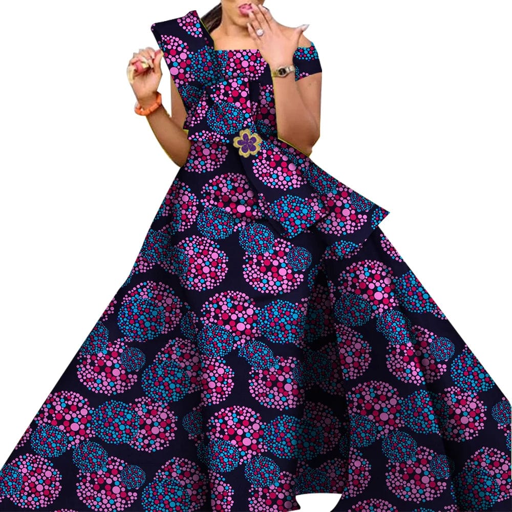 Wingfei African print cotton Danshiki skirt, traditional wedding dress for women with colorful, vibrant African-inspired fabric design.