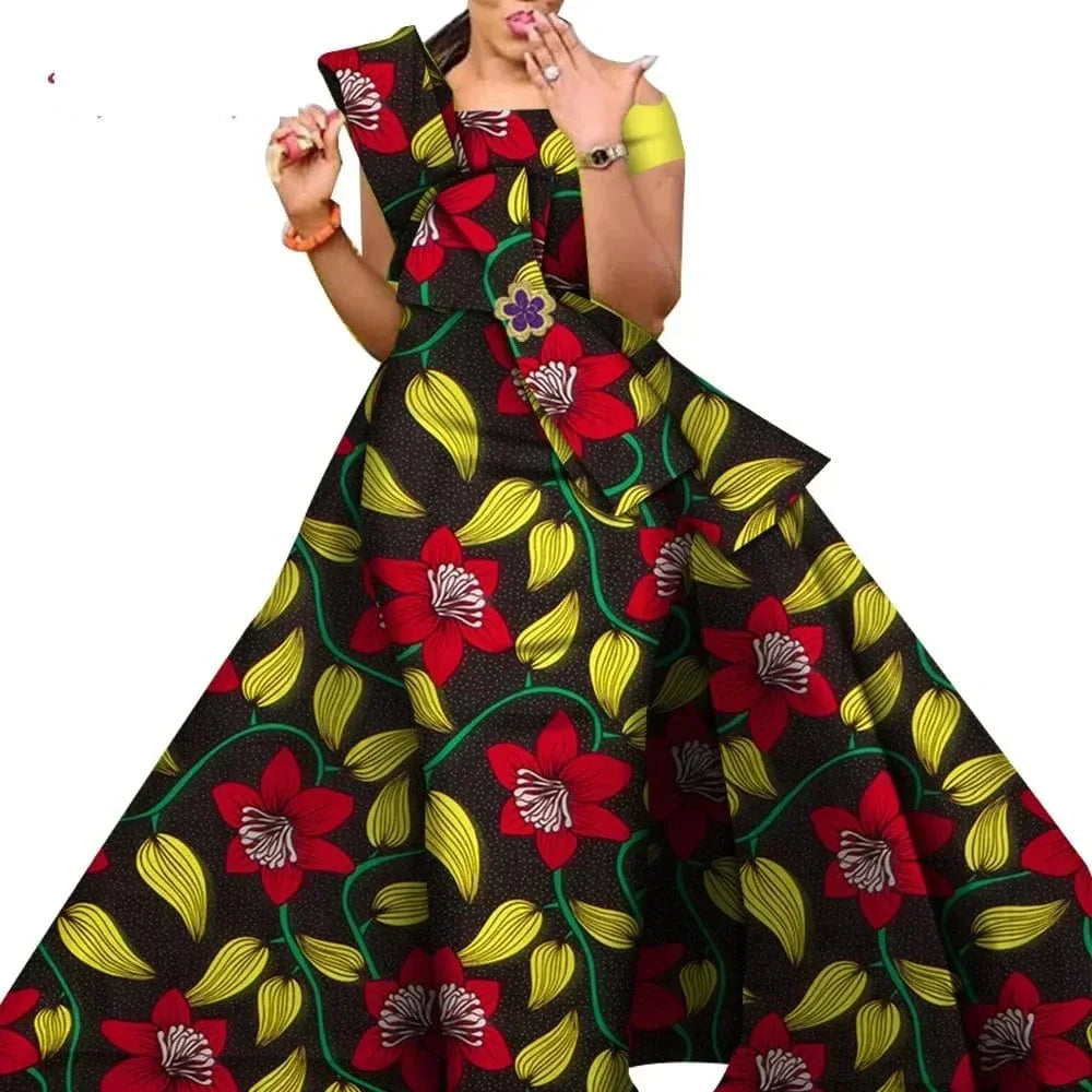 Wingfei African print cotton Danshiki skirt, traditional wedding dress for women with vibrant, colorful African-inspired design.