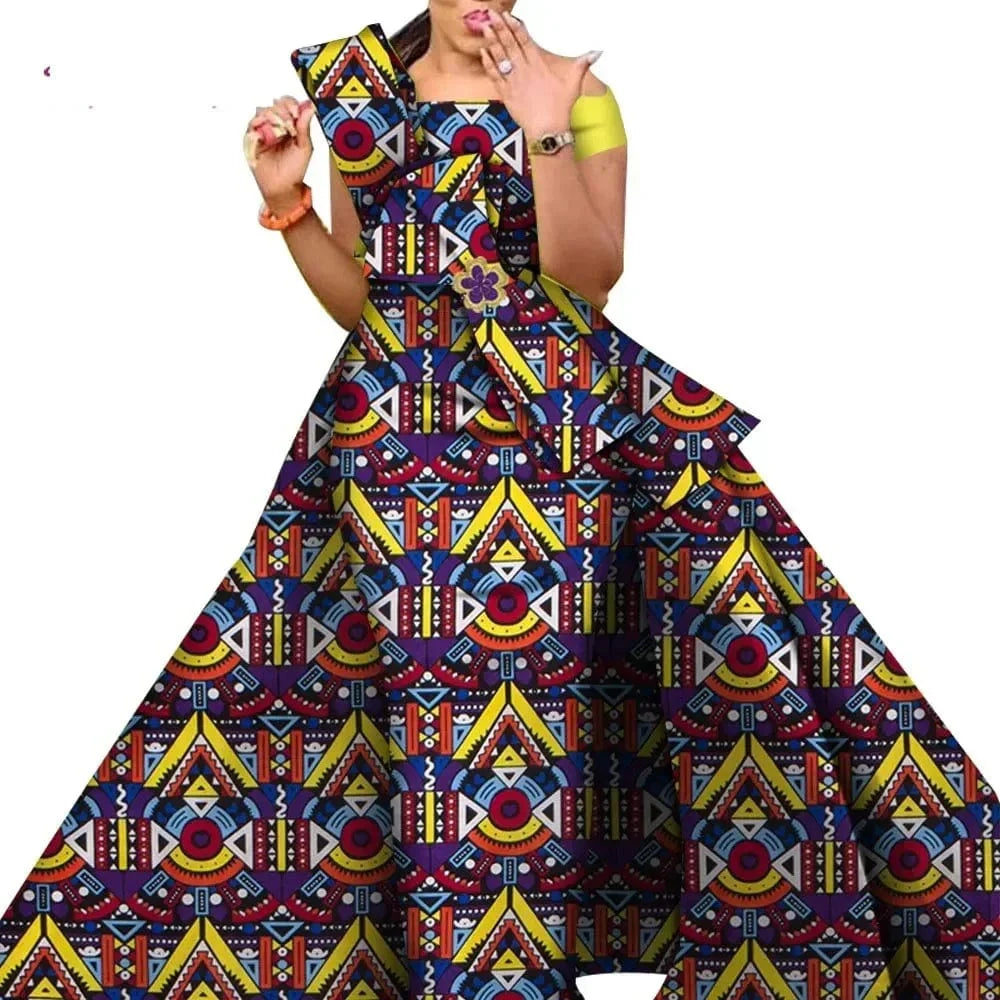 Wingfei African print cotton Danshiki skirt, traditional wedding dress for women, featuring colorful, vibrant African-inspired design.