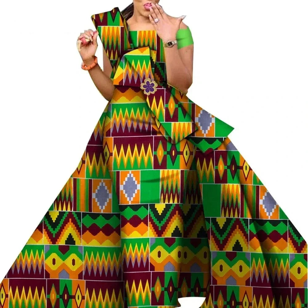 Wingfei African print cotton Danshiki skirt, traditional wedding dress for women, showcasing vibrant patterns and cultural design.