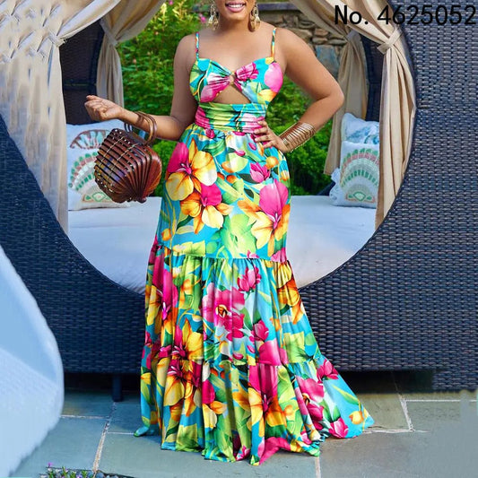 African Dresses For Women Elegant Dashiki Summer Spaghetti Straps Maxi Dress Ladies Traditional Africa Clothing Fairy Long Dress - SHOWLU FASHION STORE