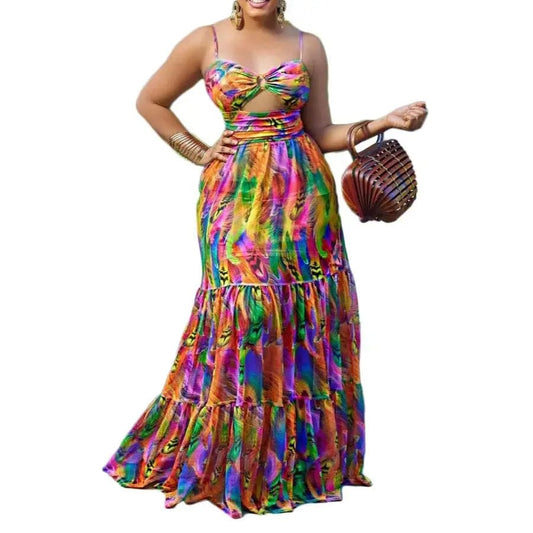 African Dresses For Women Elegant Dashiki Summer Spaghetti Straps Maxi Dress Ladies Traditional Africa Clothing Fairy Long Dress - SHOWLU FASHION STORE