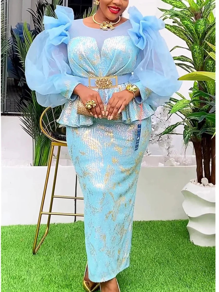 African sequin evening party dress by SHOWLU FASHION, plus size dashiki robe with vibrant Ankara-inspired design and long flowing style.