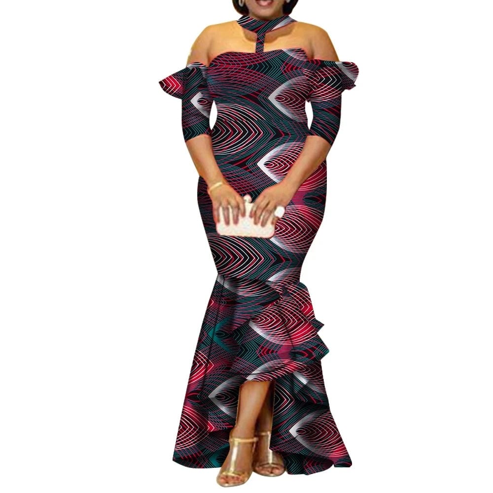 African Ankara print long dress by SHOWLU FASHION STORE, 100% cotton, half-sleeve party gown with vibrant African print.